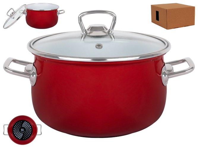 Каструля Idea Home, cкляна кришка, 24см, 6,5л, Red, 8690068328882