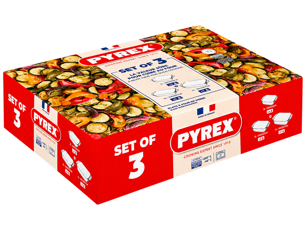 Набір форм для запікання Pyrex, боросилікатне скло, 2/3/4л, 3шт, (ціна за набір)