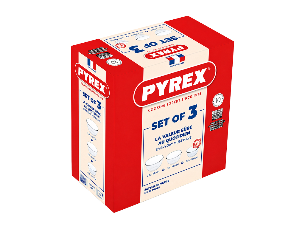 Набор мисок Pyrex, боросиликатное стекло, 0,7л, 1,1л, 2,3л (цена за набор 3 предмета)