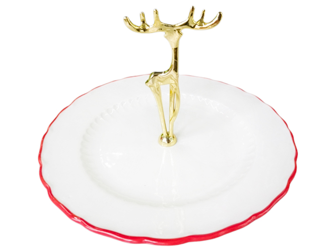 Блюдо круглое LED NY Deer, 22см, с декор.ручкой, 6900069906555