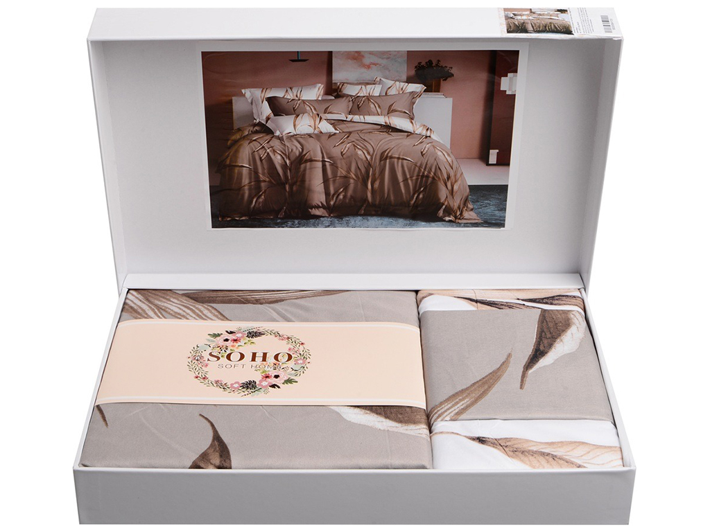 Комплект постельного белья Soho Евро Lounge, 200x230см, Leaves Bronze, 6900069941556