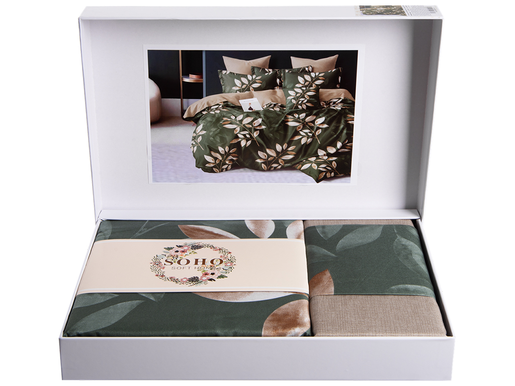 Комплект постельного белья Soho Евро Lounge, 200x230см, Feathers Green, 6900069989107