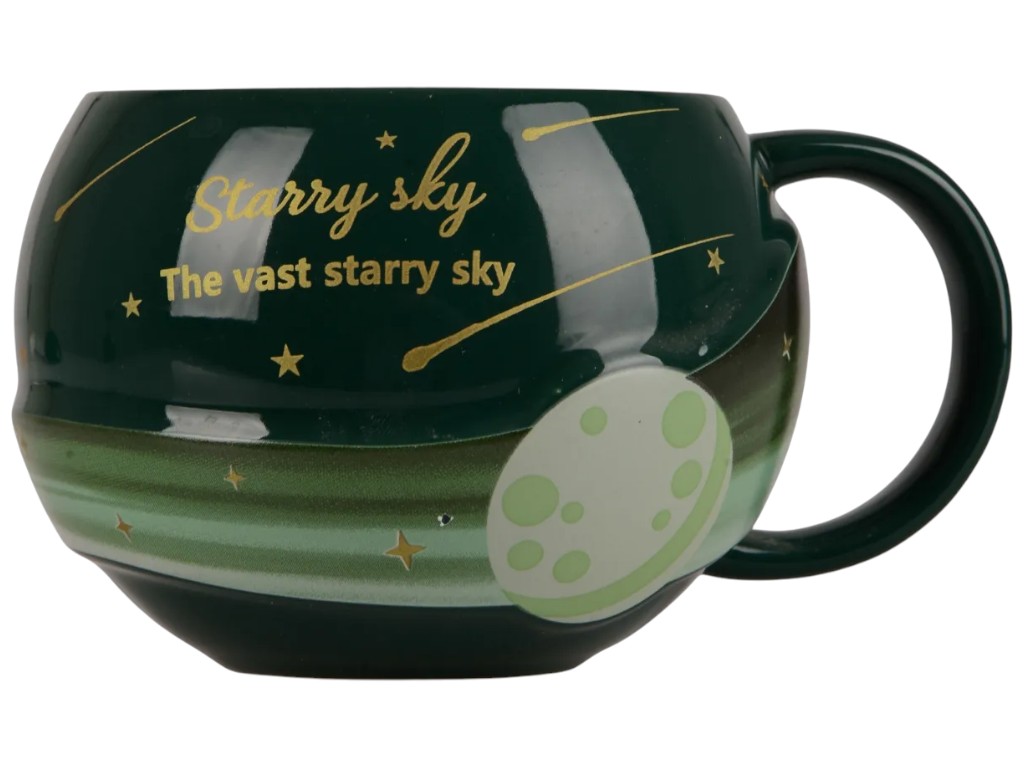 Чашка Led Starry Sky, з кришкою та ложкою, кераміка, 300мл, колір зелений