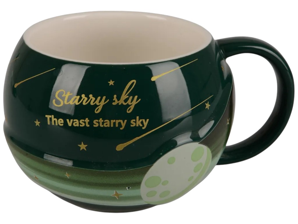 Чашка Led Starry Sky, з кришкою та ложкою, кераміка, 300мл, колір зелений