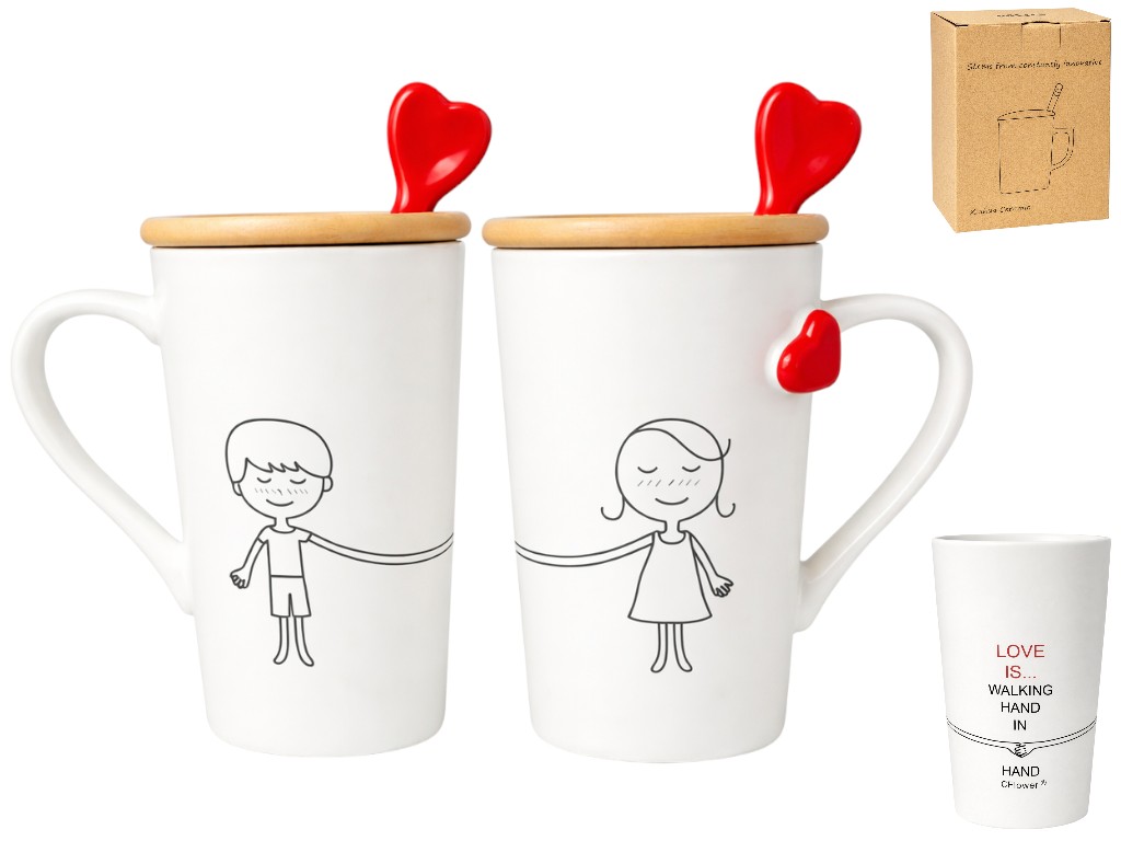 Чашка Led Love Is С, с крышкой и ложкой, фарфор, бамбук, 360мл, цвет белый