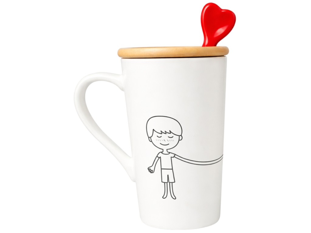 Чашка Led Love Is С, с крышкой и ложкой, фарфор, бамбук, 360мл, цвет белый