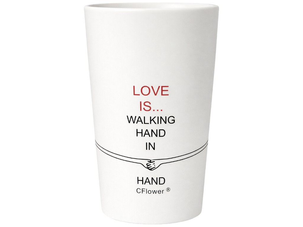 Чашка Led Love Is С, с крышкой и ложкой, фарфор, бамбук, 360мл, цвет белый