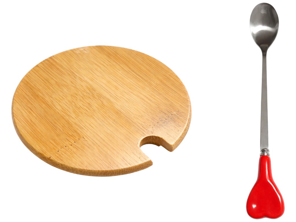 Чашка Led Love Is С, с крышкой и ложкой, фарфор, бамбук, 360мл, цвет белый