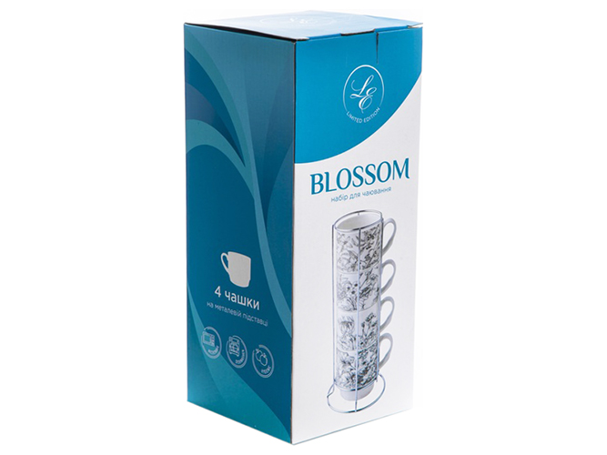 Набор чашек Limited Edition Blossom, на метал.подставке, 345мл (цена за набор 4шт) 6900065096137