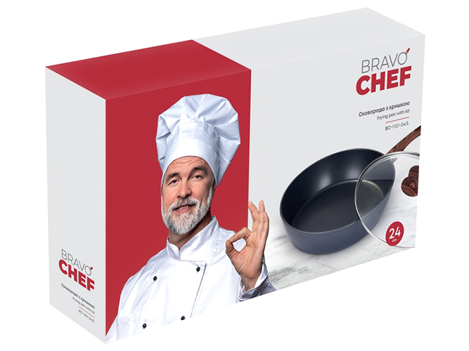 Сковорода глубокая Bravo Chef, с крышкой, 26см, 6900068156043