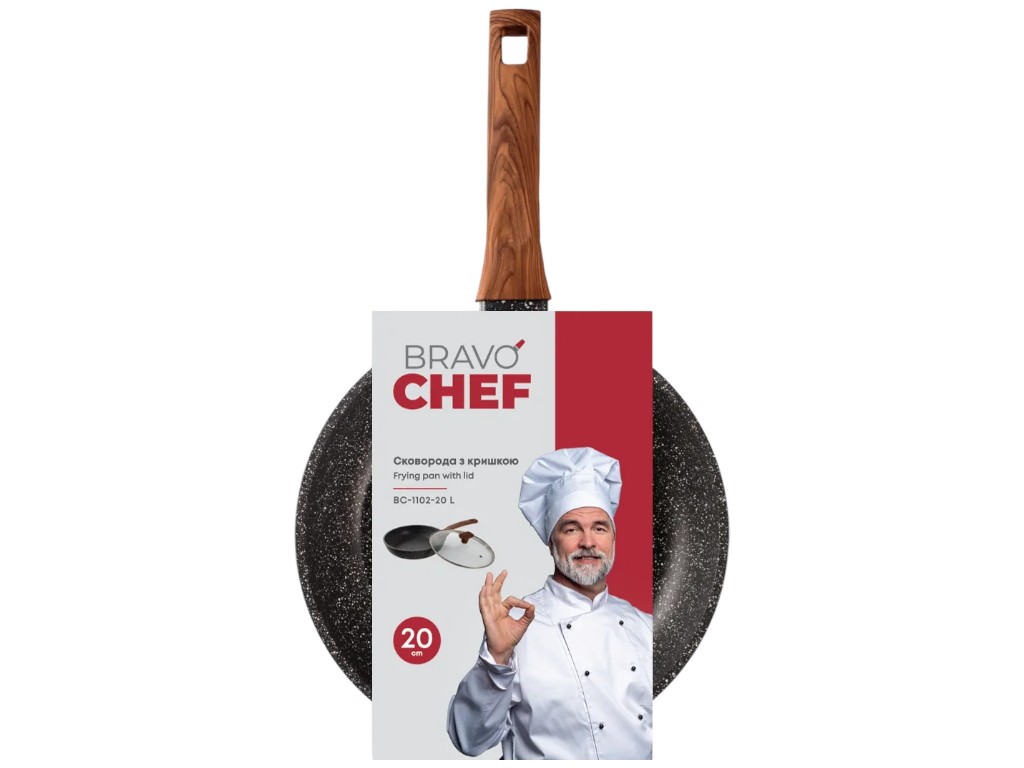 Сковорода глубокая Bravo Chef, с крышкой, кованый алюминий, 20см, цвет серый