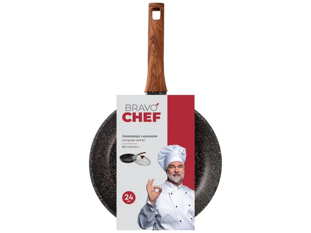 Сковорода глубокая Bravo Chef, с крышкой, кованый алюминий, 24см, цвет серый