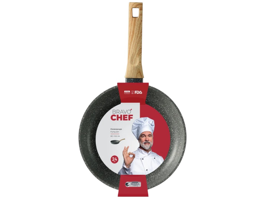 Сковорода Bravo Chef, кованый алюминий, мраморное покрытие, 24см, цвет серый