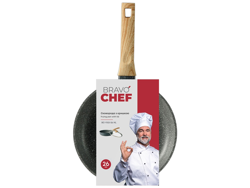 Сковорода Bravo Chef, алюминий, антипригарное покрытие, с крышкой, 26см