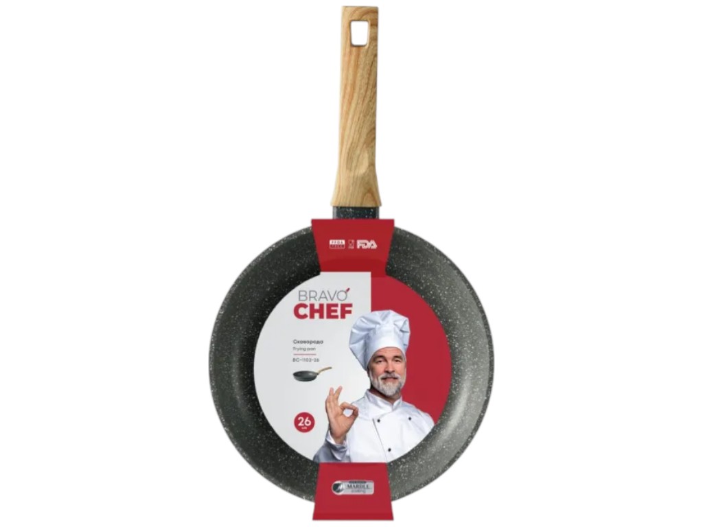 Сковорода Bravo Chef, кованый алюминий, мраморное покрытие, 26см, цвет серый