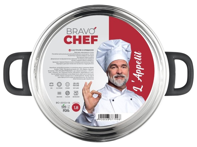Кастрюля Bravo Chef L'Appetit, 18см, 1,8л, с бакелитовыми ручками, 6900068377998