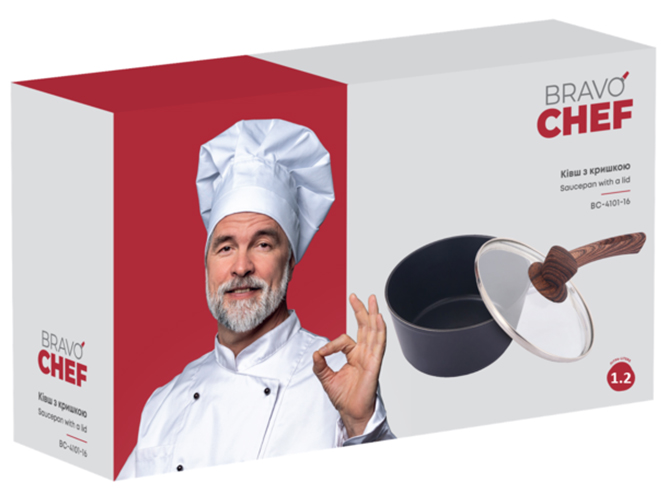 Ковш Bravo Chef классический, 16см, 1,2л, с крышкой, 6900068598836