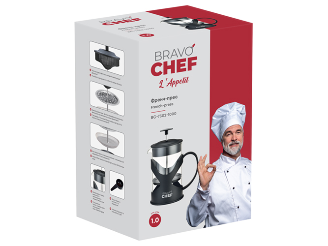 Френч-пресс Bravo Chef Lappetit, 1л, черный, 6900069082501