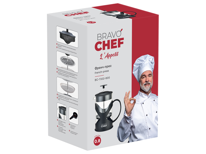 Френч-пресс Bravo Chef Lappetit, 800мл, черный, 6900069082495