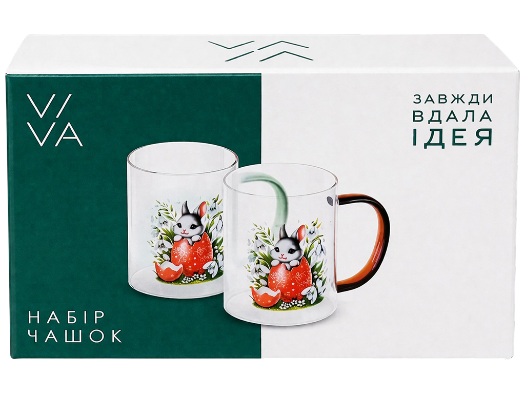 Набір чашок Viva Easter Rabbit A, скло, 2×430 мл (ціна за набір 2шт)