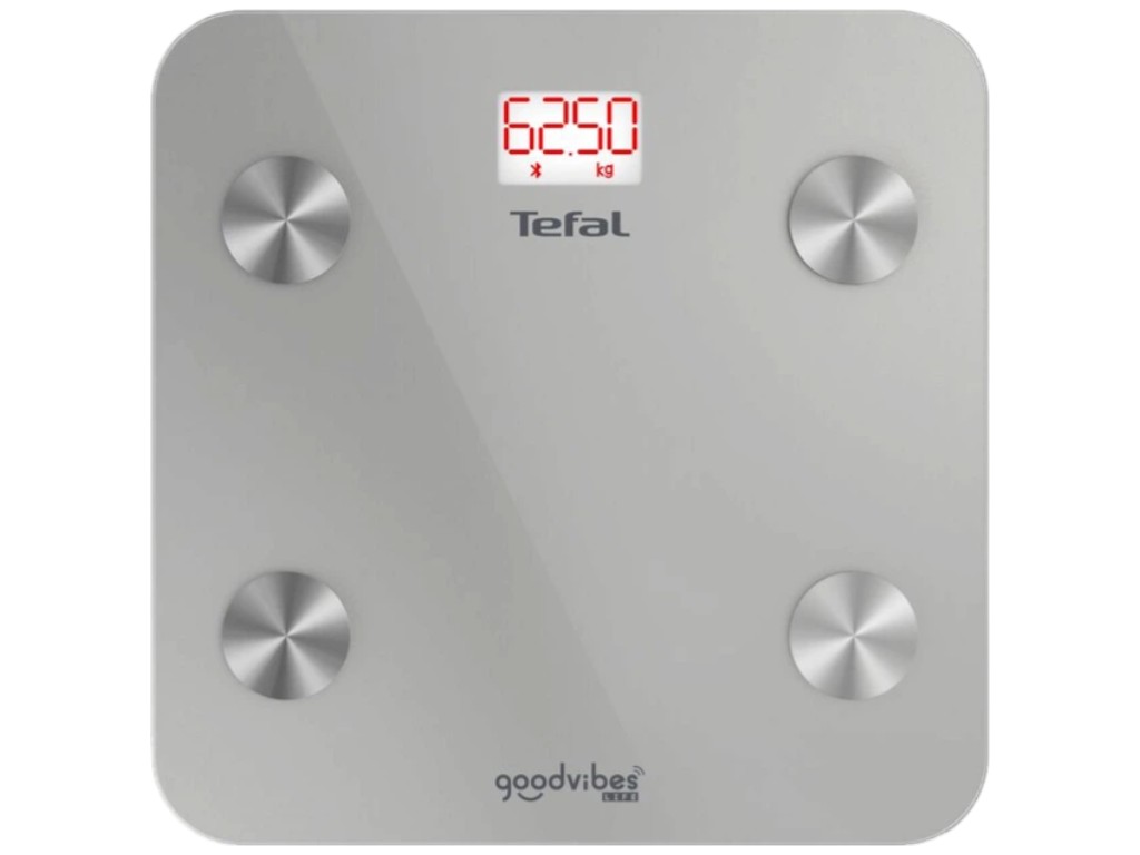 Смарт-весы напольные Tefal, 160кг, 3хAAA, Bluetooth, стекло, металл, 28х28х2,4см, цвет серебристый