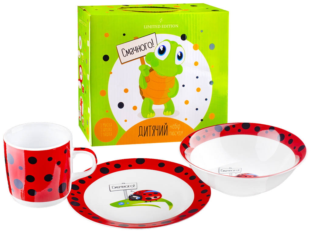 Набір посуду дитячого порцелянового Limited Edition "Ladybird" 3 пр. (чашка, тарілка, супник) 93032