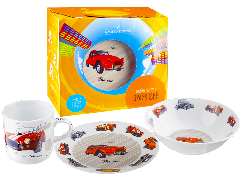 Набір посуду дитячого фарфор. Limited Edition "Retro car" 3 предмети (чашка, тарілка, супник) 73238