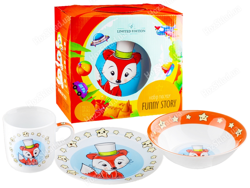 Набір посуду дитячого порцелянового Limited Edition Fox 3 предмети (чашка, тарілка, супник) 04317