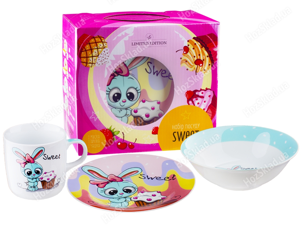 Набір посуду дит. фарфор. Limited Edition Sweet bunny 3 предмети (чашка, тарілка, супник) 04331