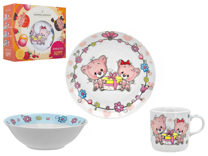 Набор посуды детской фарфор Limited Edition "Happy Cats" 3 предмета (чашка, тарелка, супник) 52498