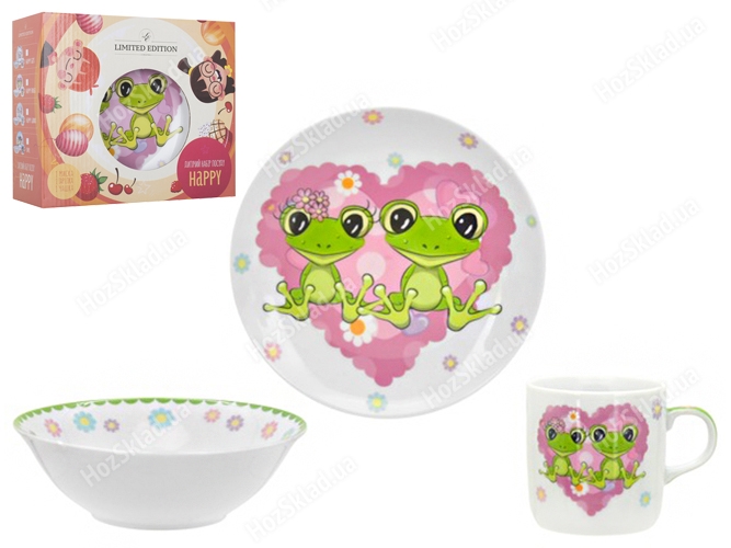 Набор посуды детской фарфор Limited Edition Happy Frogs 3 предмета (чашка, тарелка, супник) 52504