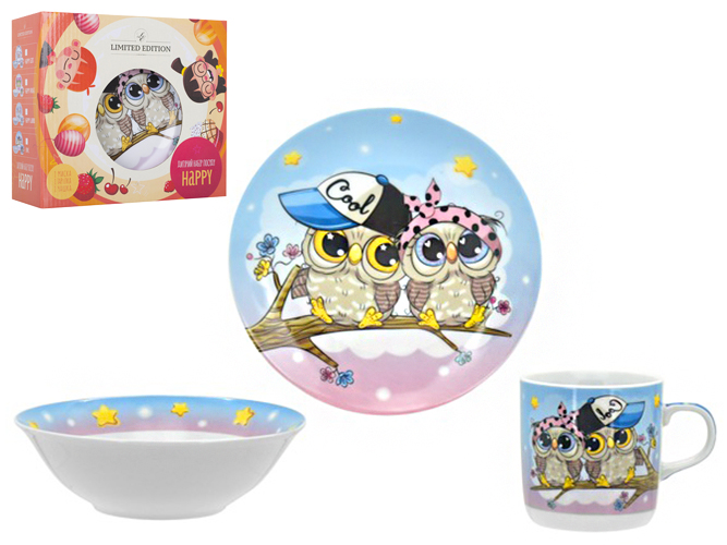 Набор посуды детской фарфор Limited Edition "Owl" 3 предмета (чашка, тарелка, супник) 52535