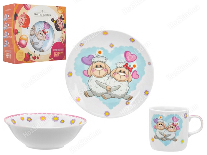 Набор посуды детской фарфор Limited Edition Happy Lambs 3 предмета (чашка, тарелка, супник) 52511