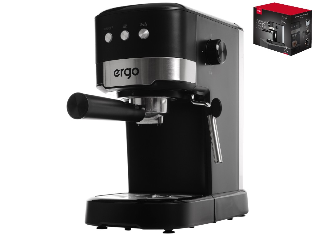 Кофеварка эспрессо Ergo, рожковая, для молотого кофе, мерная ложка-темпер, 1,2л, цвет черный