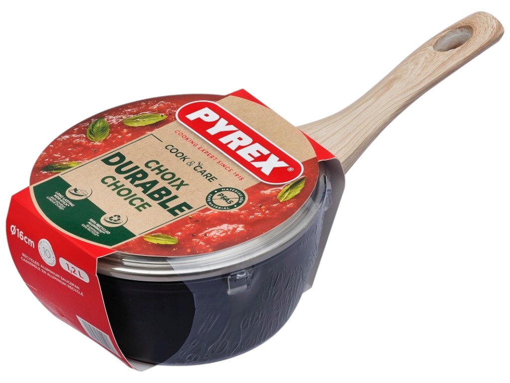 Ківш Pyrex Cook&Care, керамічне покриття, алюміній, бакеліт, скло, 1,2л, 16см, колір чорний