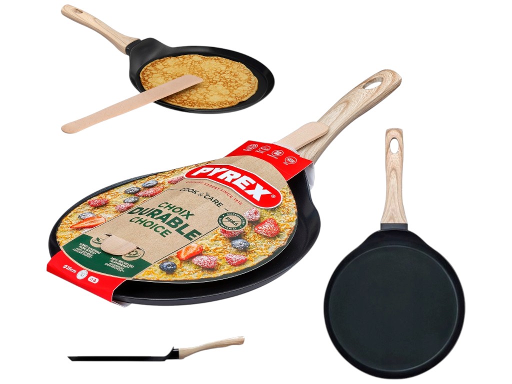 Сковорода блинная Pyrex Cook&Care, шпатель, алюминий, керамическое покрытие, 26см, цвет черный