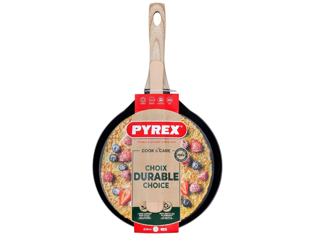 Сковорода блинная Pyrex Cook&Care, шпатель, алюминий, керамическое покрытие, 26см, цвет черный
