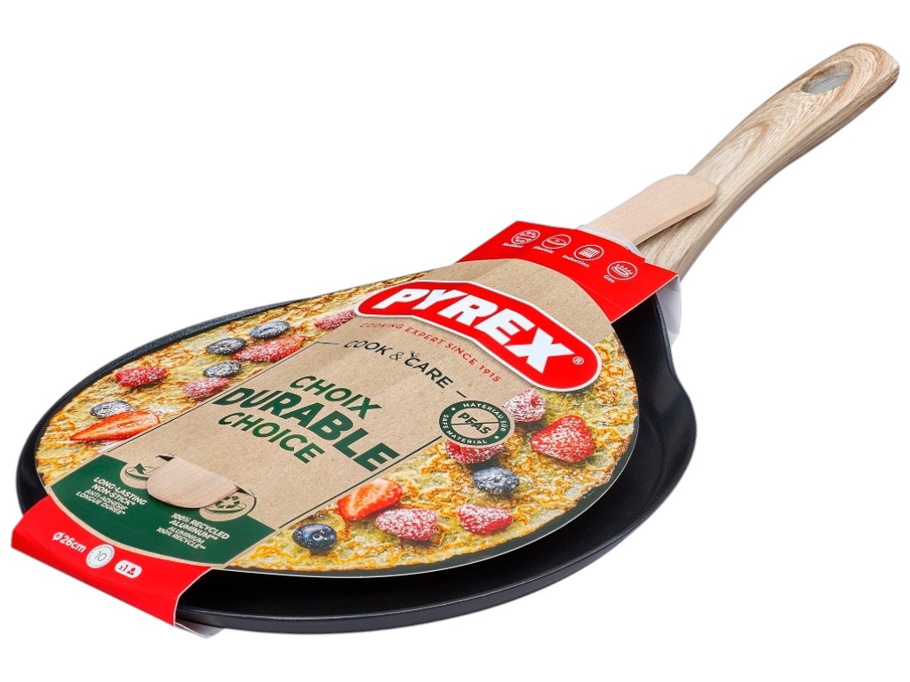 Сковорода блинная Pyrex Cook&Care, шпатель, алюминий, керамическое покрытие, 26см, цвет черный