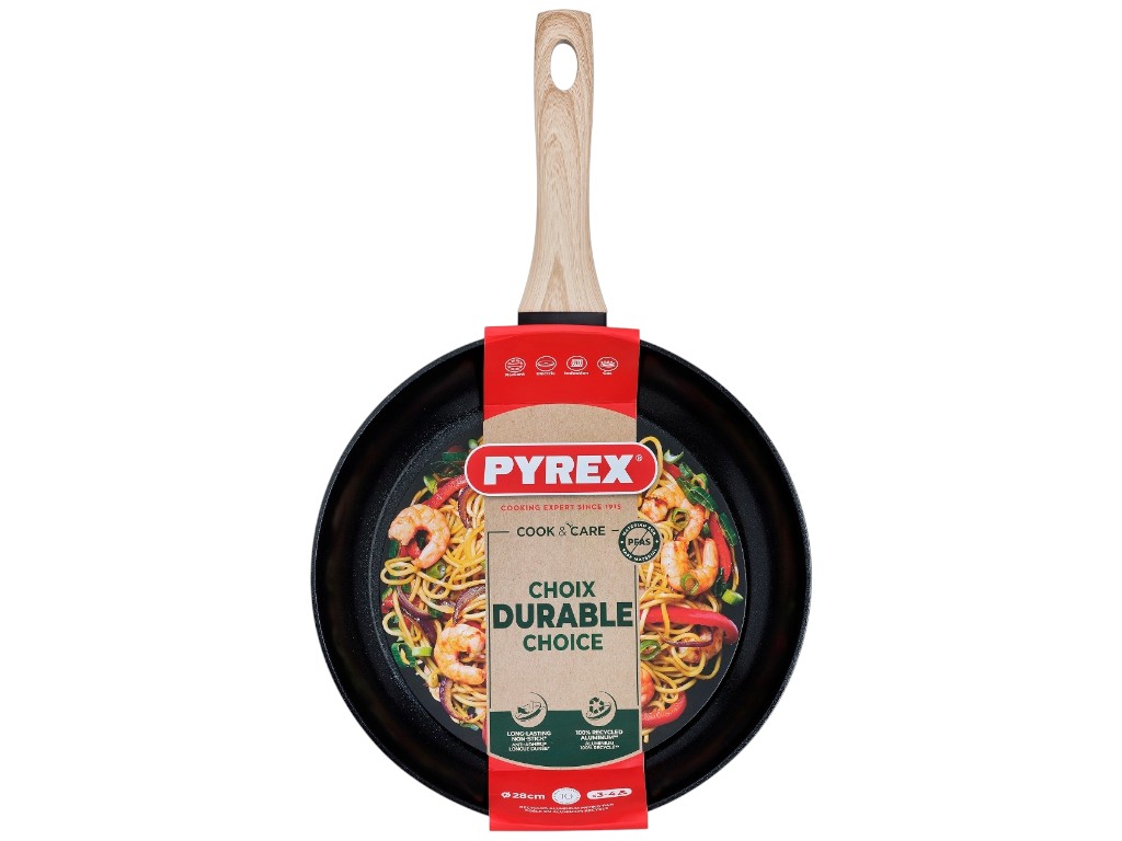 Сковорода Pyrex Cook&Care, алюминий, керамическое покрытие, 28см, цвет черный