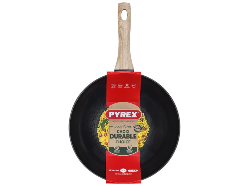 Сковорода-вок Pyrex Cook&Care, алюминий, керамическое покрытие, 28см, цвет черный
