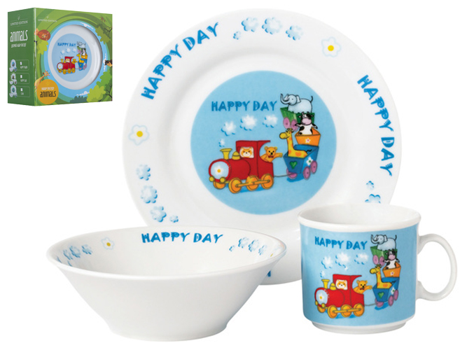 Набор посуды детской фарфор Limited Edition "Happy train" 3 предмета (чашка, тарелка, супник) 86102