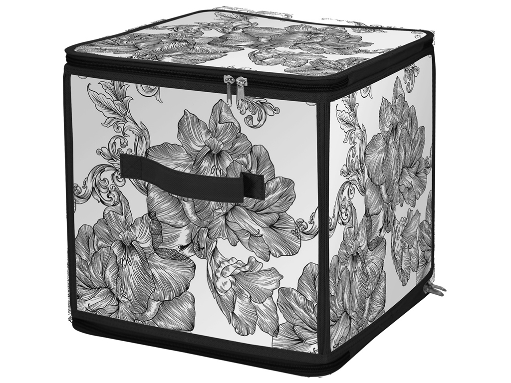 Корзина з кришкою Idea Home Anthracite Flowers, квадратна, з блискавкою, 30x30x30см, 6900070585572
