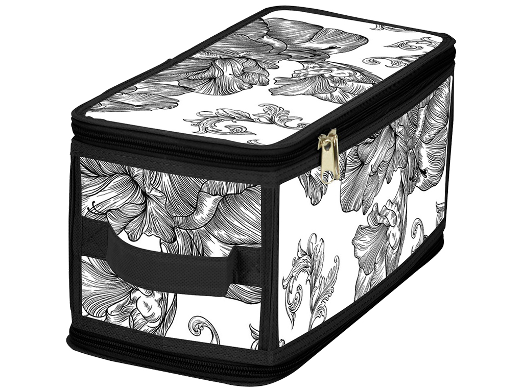 Корзина з кришкою Idea Home Anthracite Flowers, прямокутна, з блискавкою, 30x15x15см, 6900070585589