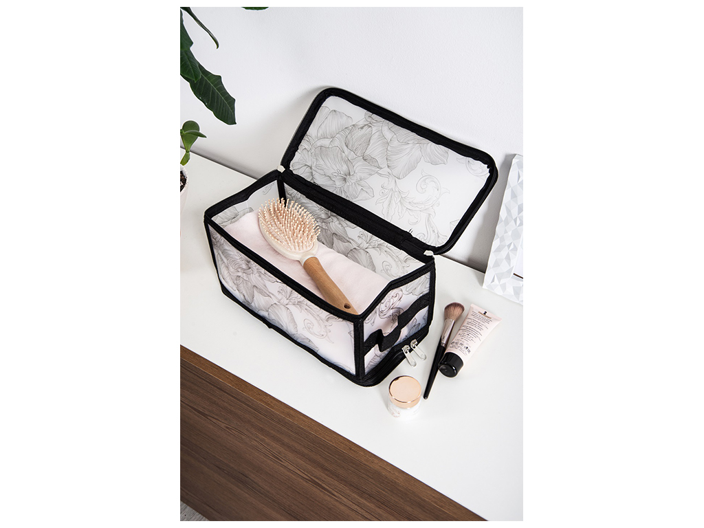 Корзина з кришкою Idea Home Anthracite Flowers, прямокутна, з блискавкою, 30x15x15см, 6900070585589