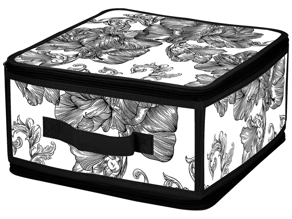 Корзина з кришкою Idea Home Anthracite Flowers прямокутна, з блискавкою, 30x28x15см, 6900070585596