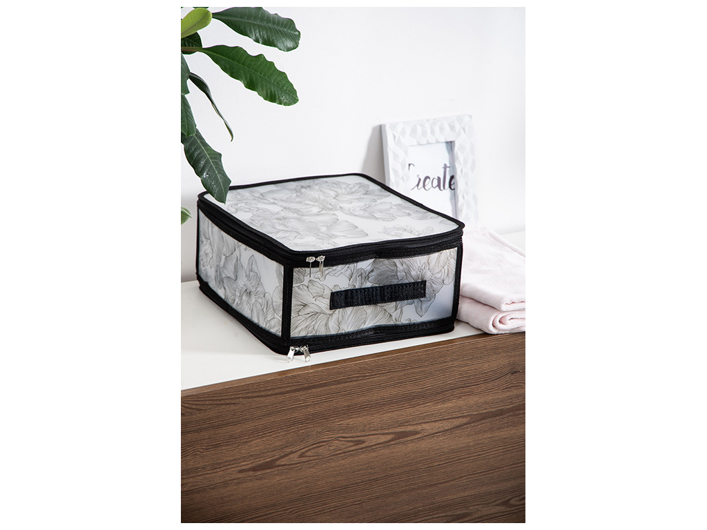 Корзина з кришкою Idea Home Anthracite Flowers прямокутна, з блискавкою, 30x28x15см, 6900070585596