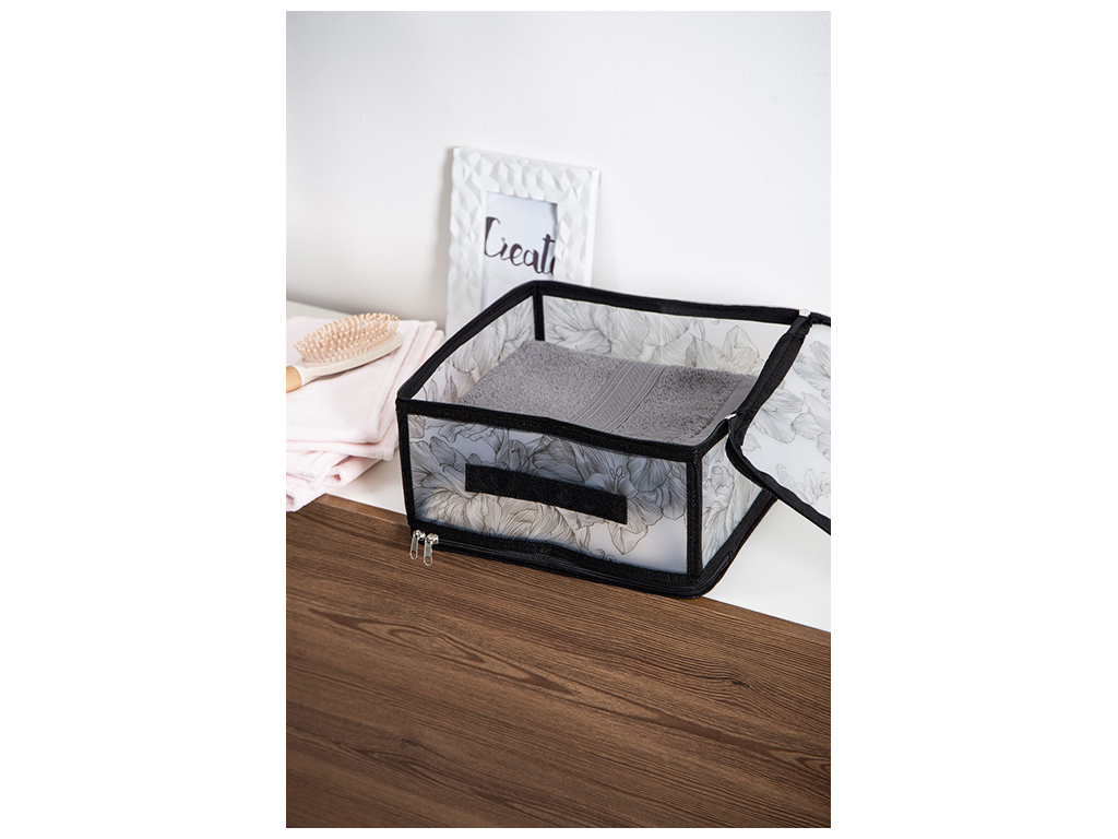 Корзина з кришкою Idea Home Anthracite Flowers прямокутна, з блискавкою, 30x28x15см, 6900070585596
