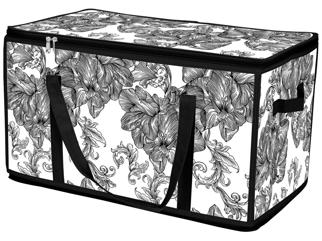 Корзина з кришкою Idea Home Anthracite Flowers прямокутна, з блискавкою, 60x30x30см, 6900070585602