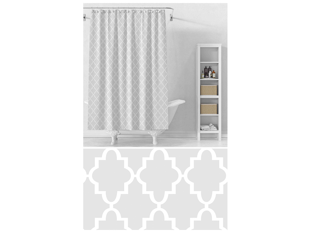 Шторка для ванной Idea Home Grey-Olympic, с крючками, 12шт, 180х200см