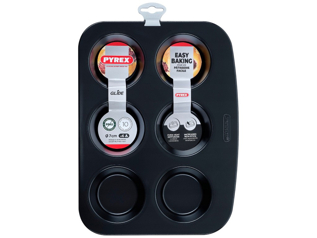 Форма для маффинов Pyrex Glide, на 6шт, углеродистая сталь, антипригарное покрытие, 27×20×3см, 7см